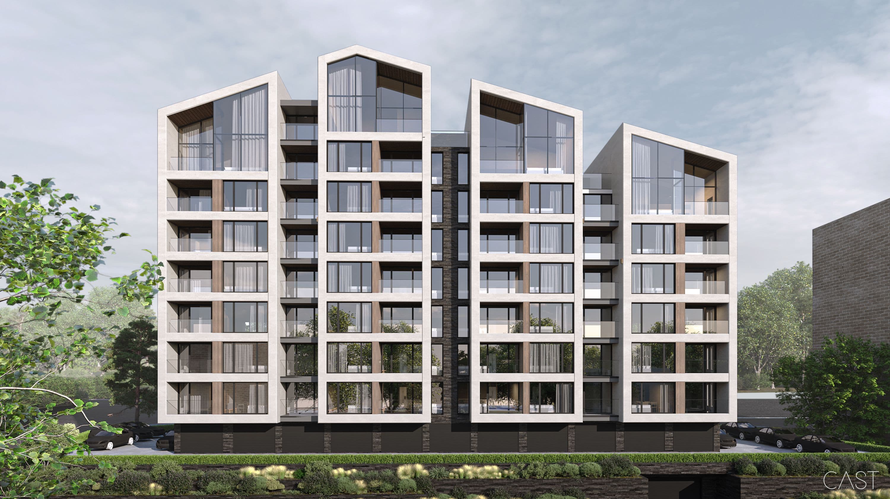 Южната фасада на Atrium Residence — изберете етаж