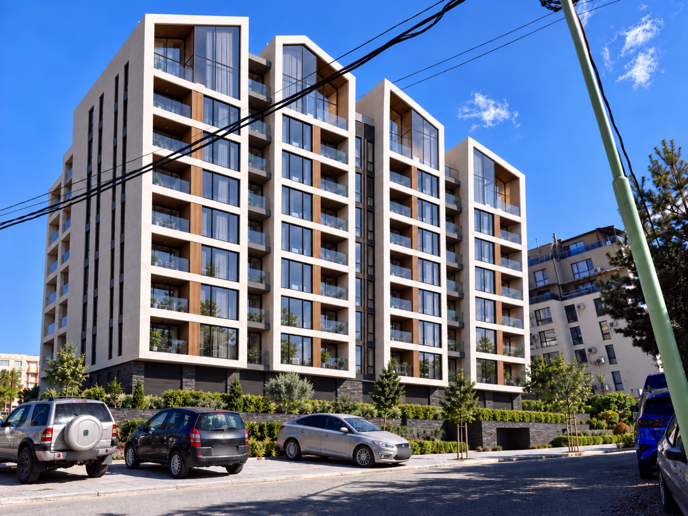 Atrium Residence — гледка от улицата — AI илюстрация на завършената сграда